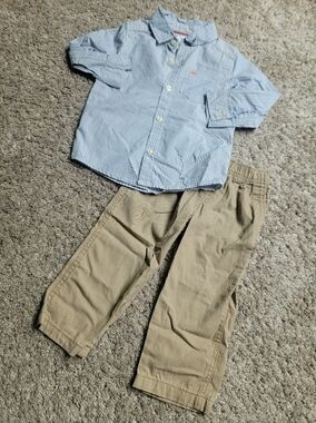 Carter's Tan Chinos with Blue Striped Button-Up Size 18M